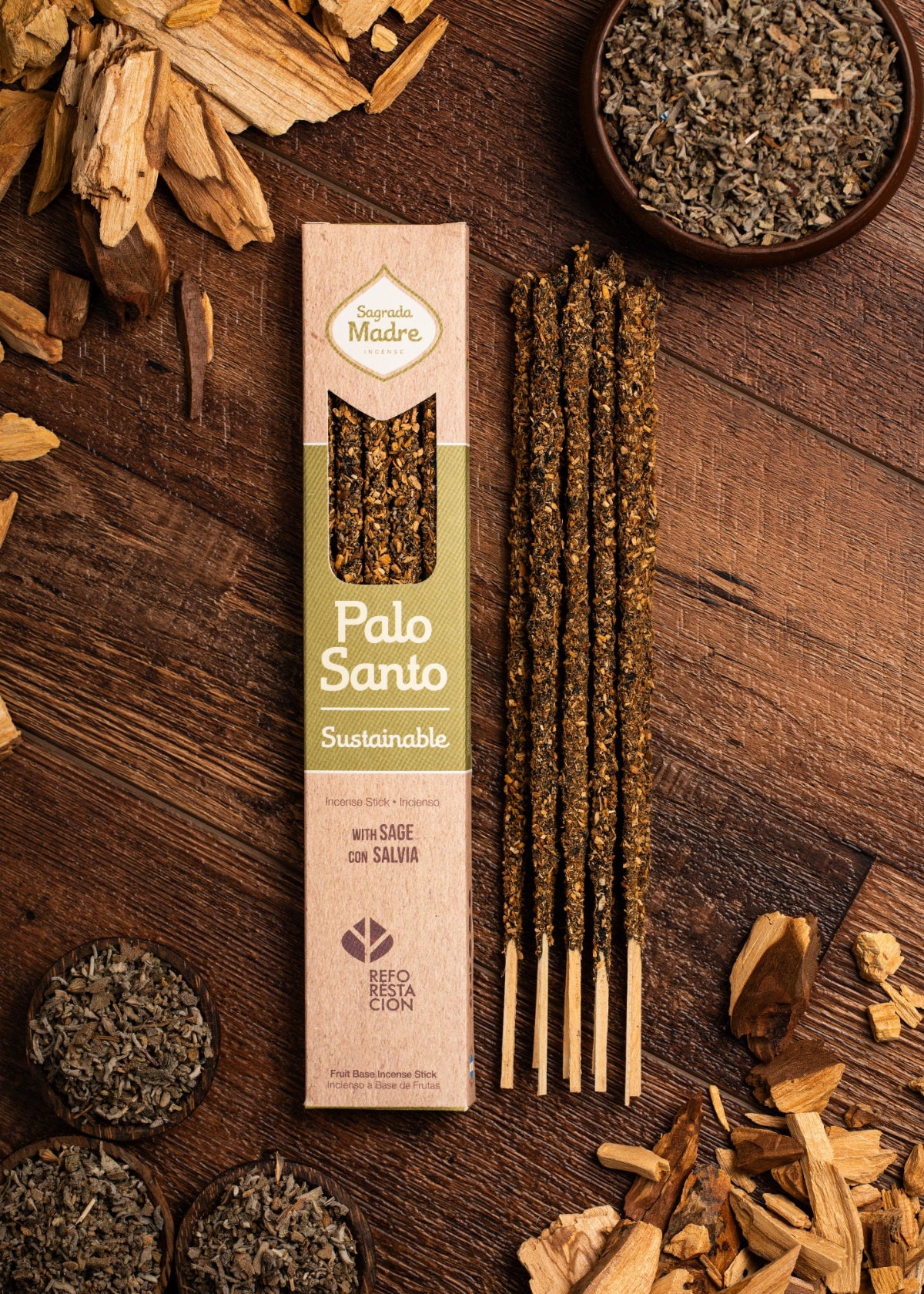 Palo Santo & Salvia rökelse från Sagrada Madre – 8 handgjorda stickor med 100% äkta Palo Santo från Peru