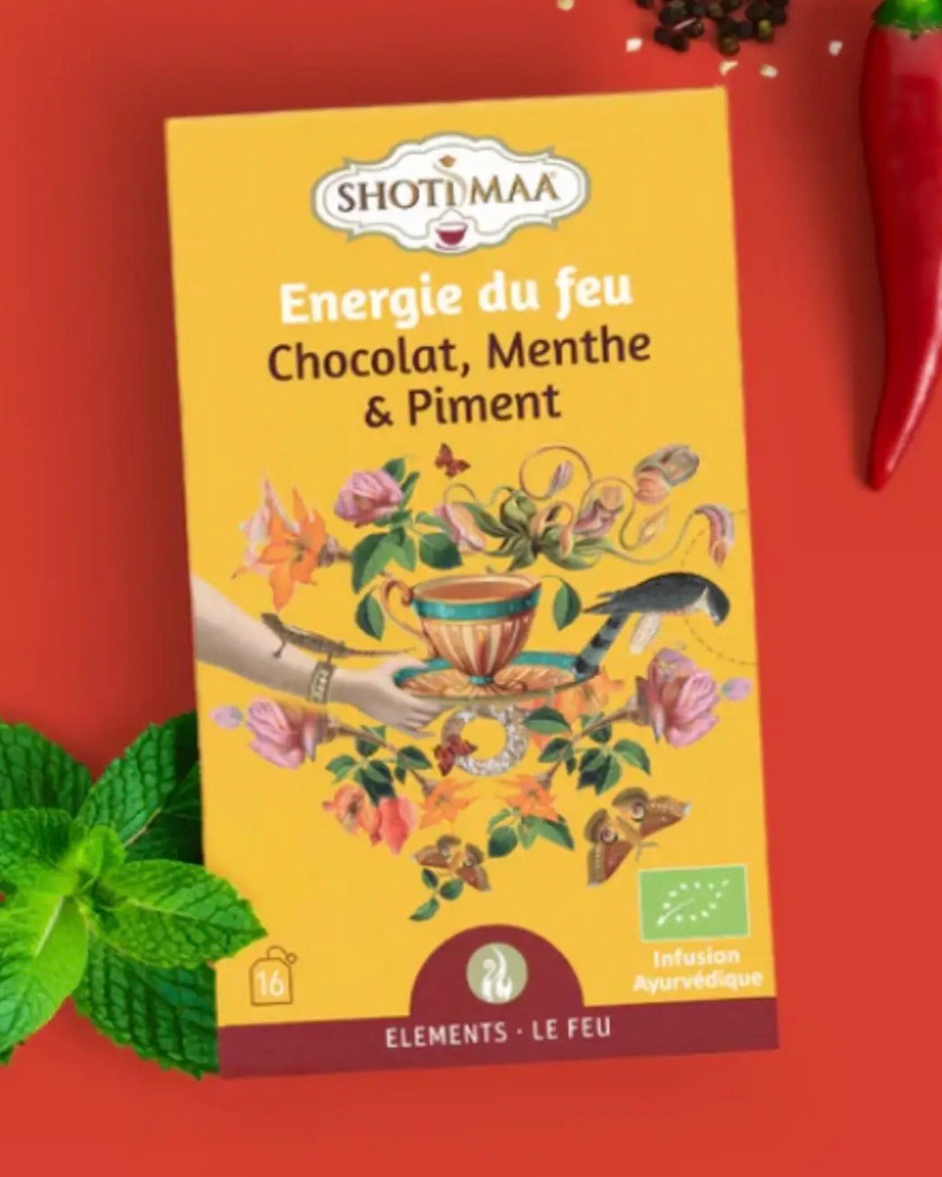 FIRE ENERGY Ekologiskt Örtte – Kakao, Mynta & Chili | Shotimaa